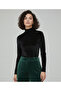 Women's Black Velvet Body Stylish & Fit Half Turtleneck - 2