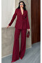 Women's Fabric Button Detail Jacket and Trousers Set Burgundy