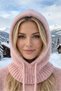 Women's Dusty Pink Soft Furry Lace-Up Hooded Winter Balaklava Beanie - Fo6036 - 2