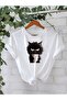 Cat Printed Oversize Circular Neck T-Shirt