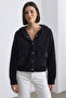Women's Hooded Gold Button Plush Textured Jacket – Black