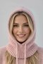 Women's Dusty Pink Soft Furry Lace-Up Hooded Winter Balaklava Beanie - Fo6036