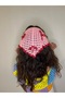 Light Pink, Red Ruffled Edge Hand-Knitted Bandana with Bow Detail - 2