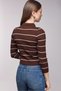 Brown Striped Polo Neck Buttoned Corded Fabric Knitwear Blouse - Three Quarter Sleeve - 5