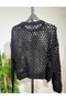 Women's Mesh Knit Casual Sweater (Black) - 2