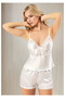 Ecru Satin Set - Stylish Pajama Set with Delicate Lace Detailing on the Bust and Waistline