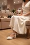 Women's Ecru 5 cm Pearl Bow Bridal Shoes - 5