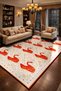 Mosso Beige Themed Fish and Flower Figures Patterned Woven Base Modern Decorative Carpet Mosso2164 - 3