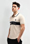Mens Beige Slim Fit Striped Polo Shirt - 2