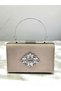 Beige Color Luxury Suede Crystal Stone Metal Handle Chain Women Evening Dress Bag Wedding Engagement Graduation - 3