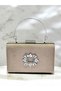 Beige Color Luxury Suede Crystal Stone Metal Handle Chain Women Evening Dress Bag Wedding Engagement Graduation - 3