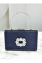 Navy Blue Luxury Suede Crystal Stone Metal Handle Chain Women's Evening Dress Bag Wedding Engagement Graduation - 3