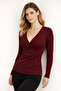 Women's Burgundy Double-Breasted Ribbed Knit Blouse - 8