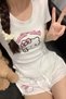 Kawai Short Sleeved Crew Neck with Shorts Printed Sweet Bottom Top Pajama Set - 6
