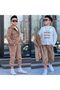Boy's Pocket Detailed 100% Cotton 3-Piece Tracksuit Set - Hooded - Jacquard Camouflage Patterned Set