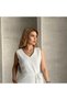 Women's White Belted Below the Knee V-Neck Casual Strawberry Fabric Wedding Promise Engagement Graduation Special Occasion Dress - 4