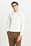 Men's Ecru Standard Fit Regular Cut Crew Neck Fleece-Lined Knitwear Sweater