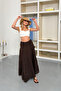 Women's Elastic Waist 100% Cotton Long Skirt Brown - 5017 - 3