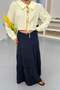 Women's Elastic Waist 100% Cotton Long Skirt Navy Blue - 5017 - 5