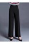 Women's High Waist Ribbed Front Wide Leg Imported Crepe Trousers - 2