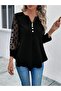 Women's Long Sleeve Buttoned Collar Viscose Blouse with Tulle Detail on the Sleeves - 5