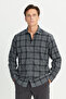 Men's Anthracite Cotton Flannel Comfort Fit Relaxed Fit Classic Collar Plaid Pattern Shirt - 3