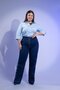 1222520 Plus Size Women's Button Detailed Denim Navy Blue Trousers