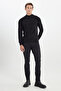 Men's Black Cotton Standard Fit Regular Cut Half Turtleneck Jacquard Knitwear Sweater - 2