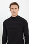 Men's Black Cotton Standard Fit Regular Cut Half Turtleneck Jacquard Knitwear Sweater - 4