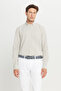 Men's Beige-White 100% Cotton Slim Fit Slim Fit Buttoned Collar Striped Shirt - 3