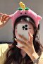 Pink Color Rotating Flower Detailed Plush Crown - 2