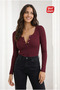 Women's Corded Fabric Buttoned Scoop Neck Long Sleeve Ribbed Knit Burgundy Blouse – Novelle