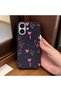 iPhone 16 Compatible Black Leather Textured Silicone Protects Camera Shock-Absorbing Case Butterfly