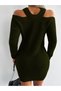 Women's Knitwear Dress Tunic Khaki Long T-Sleeve Shoulder Detail Casual Stylish Soft - 4