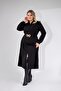 Plus Size Women's Shirt Collar Belt Piece Dress Black - 3