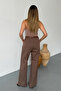 Women's Belted Waist Double Pocket Palazzo Pants Brown - 26Y 5429 - 5