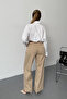 Women's Belted Waistband with Double Pockets Palazzo Pants Beige - 26Y 5429 - 5