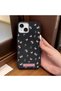 iPhone 15 Compatible Black Leather Textured Silicone Protects Camera Shock-Absorbing Case Flower