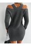Women's Knitwear Dress Tunic Anthracite Long T-Sleeve Shoulder Detail Casual Stylish Soft - 4