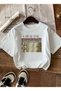 Women's Gold Sequin Embroidered Printed Crew Neck White T-Shirt