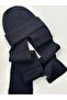 Soft Textured Knitwear Combined Black Scarf Beanie - 4