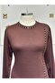 Women's Side Tie, Crystal Combed Fabric, Stone and Leather Detailed Dress - 3