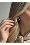 Women's Special Series Sun Detail Button Black & White Gold Earrings – Color Options Available – Gold - White - 5