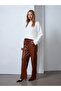 72230 Elastic Waist Faux Leather Trousers - Caramel