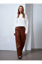 72230 Elastic Waist Faux Leather Trousers - Caramel - 4