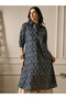 Women Indigo Collared Ethnic Floral Print Kurta - 5