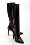 LS-226 Brown Wrinkled Patent Leather Zip-Up Elastic Thin High-Heeled Women's Boots - 4