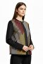 Yellow Red White Leather on Lona Tulle Printed Women's Genuine Leather Jacket - 3