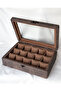 Handmade 15-Piece Premium Watch Box, Nubuck Fabric Covered, Special Design with Glass, Accessory Organizer - 3