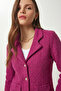 Shoulder Pad Stylish Buttoned Tweed Jacket Lze0015 Dark Pink